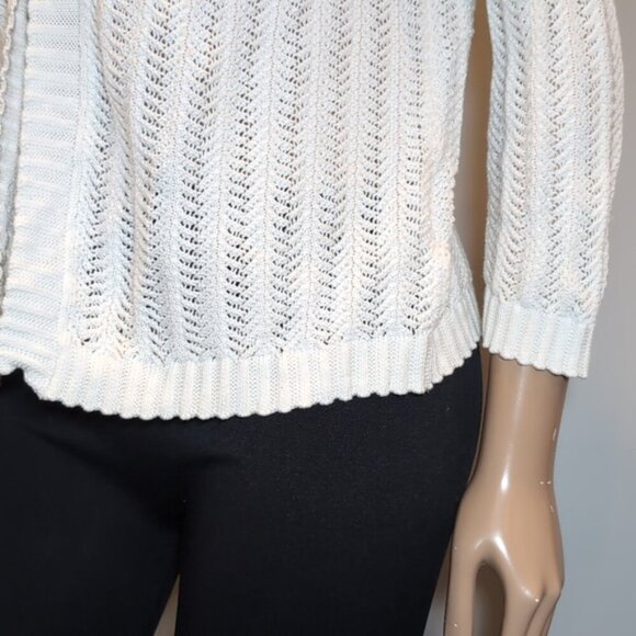 JONES NEW YORK Open Knit Cardigan Sweater Long Sleeve White Spring Buttoned - Picture 7 of 13